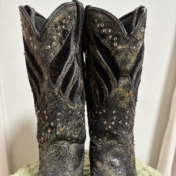 Durango Crush Bling Seqin Crackle Black Leather Boho Western Boots - Picture 4 of 11